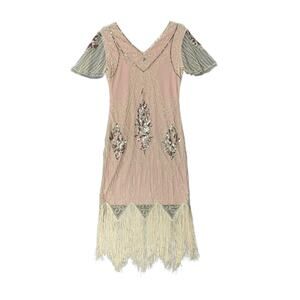 1920s Vintage Inspired Beaded & Fringe Flapper Midi Dress Size Small Elegant